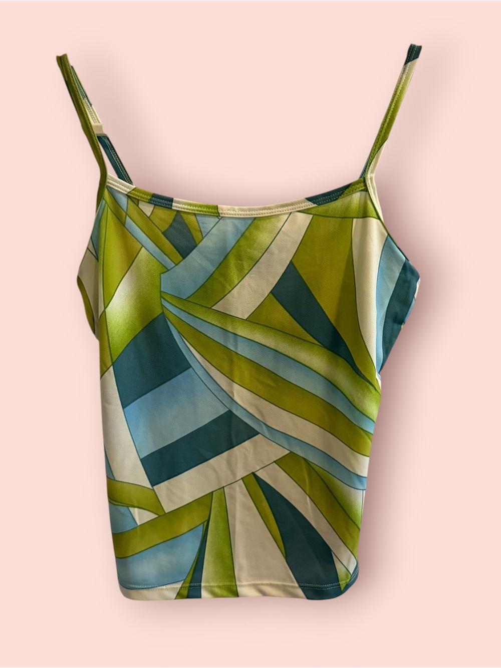 Vintage Y2K Toomi Geometric Mod Slinky Stretch Cami Tank Top Large USA